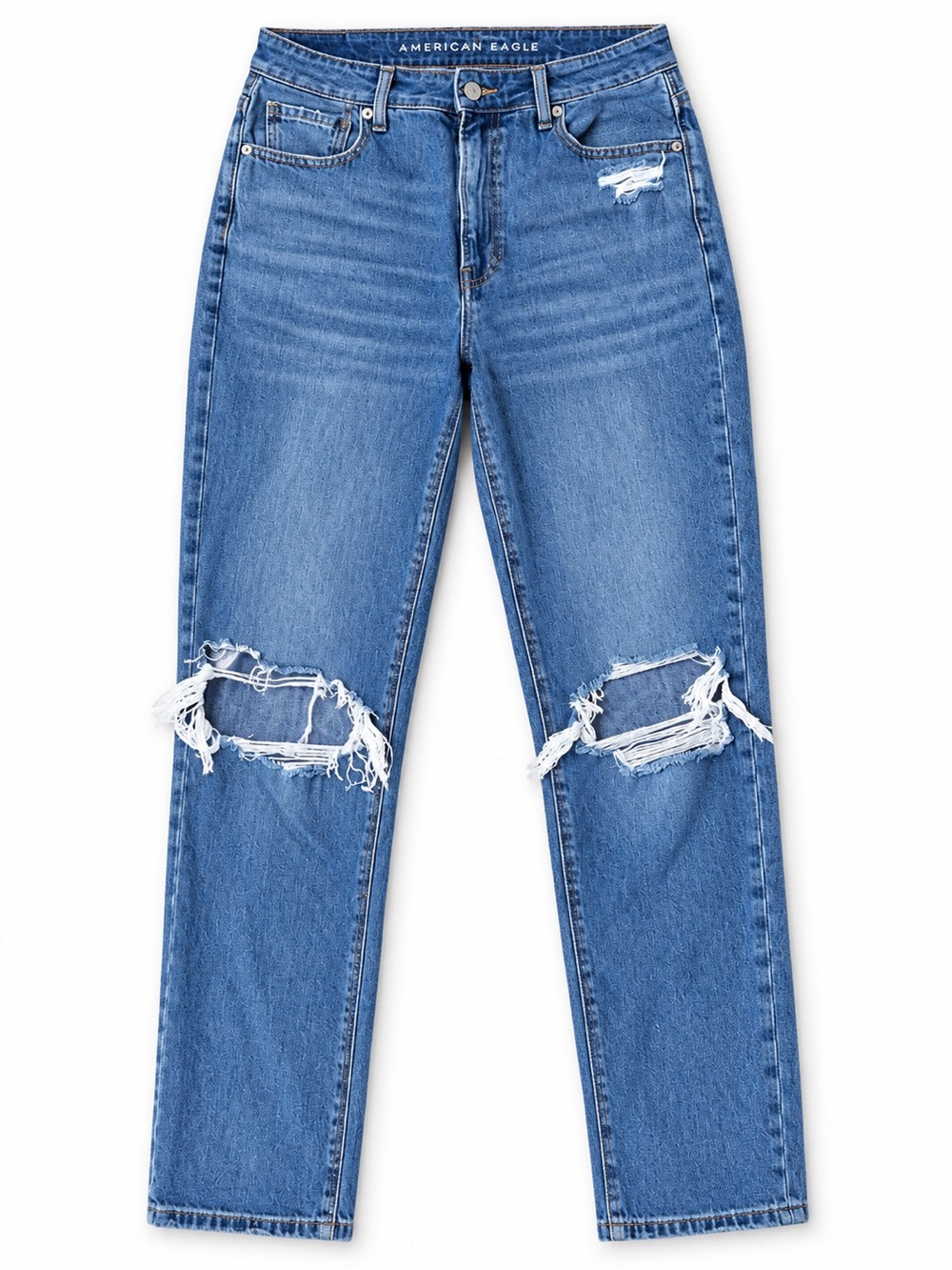 American Eagle Outfitters Women's mom jeans  Blue Distressed Straight Leg Jeans